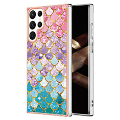 Samsung Galaxy S24 Ultra 5G用シリコンケース ソフトタッチラバー バタフライ パターン カバー S01 サムスン ピンク
