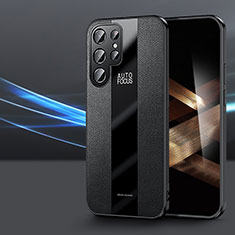 Samsung Galaxy S24 Ultra 5G用シリコンケース ソフトタッチラバー レザー柄 カバー S07 サムスン ブラック