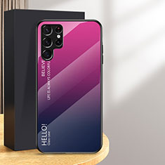 Samsung Galaxy S24 Ultra 5G用ハイブリットバンパーケース プラスチック 鏡面 虹 グラデーション 勾配色 カバー M02 サムスン ローズレッド