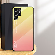 Samsung Galaxy S24 Ultra 5G用ハイブリットバンパーケース プラスチック 鏡面 虹 グラデーション 勾配色 カバー M02 サムスン オレンジ