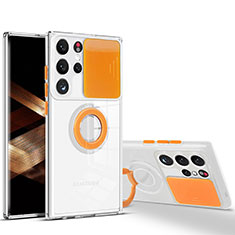 Samsung Galaxy S24 Ultra 5G用極薄ソフトケース シリコンケース 耐衝撃 全面保護 クリア透明 アンド指輪 S03 サムスン オレンジ