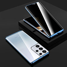 Samsung Galaxy S24 Ultra 5G用ケース 高級感 手触り良い アルミメタル 製の金属製 360度 フルカバーバンパー 鏡面 カバー M02 サムスン ネイビー