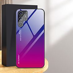 Samsung Galaxy S24 Ultra 5G用ハイブリットバンパーケース プラスチック 鏡面 虹 グラデーション 勾配色 カバー サムスン ローズレッド