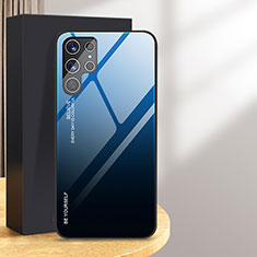 Samsung Galaxy S24 Ultra 5G用ハイブリットバンパーケース プラスチック 鏡面 虹 グラデーション 勾配色 カバー サムスン ネイビー
