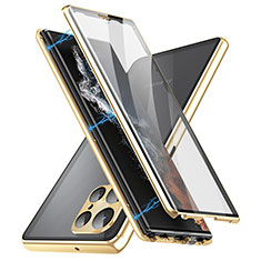 Samsung Galaxy S24 Ultra 5G用ケース 高級感 手触り良い アルミメタル 製の金属製 360度 フルカバーバンパー 鏡面 カバー LK2 サムスン ゴールド