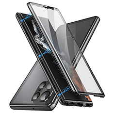 Samsung Galaxy S24 Ultra 5G用ケース 高級感 手触り良い アルミメタル 製の金属製 360度 フルカバーバンパー 鏡面 カバー LK2 サムスン ブラック