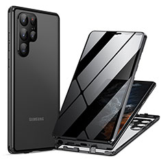 Samsung Galaxy S24 Ultra 5G用ケース 高級感 手触り良い アルミメタル 製の金属製 360度 フルカバーバンパー 鏡面 カバー LK1 サムスン ブラック