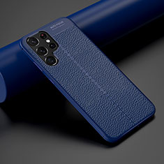 Samsung Galaxy S24 Ultra 5G用シリコンケース ソフトタッチラバー レザー柄 カバー S06 サムスン ネイビー