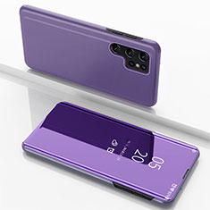 Samsung Galaxy S24 Ultra 5G用手帳型 レザーケース スタンド 鏡面 カバー サムスン パープル