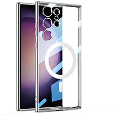 Samsung Galaxy S24 Ultra 5G用極薄ソフトケース シリコンケース 耐衝撃 全面保護 クリア透明 カバー Mag-Safe 磁気 Magnetic AC1 サムスン シルバー