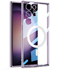 Samsung Galaxy S24 Ultra 5G用極薄ソフトケース シリコンケース 耐衝撃 全面保護 クリア透明 カバー Mag-Safe 磁気 Magnetic AC1 サムスン パープル