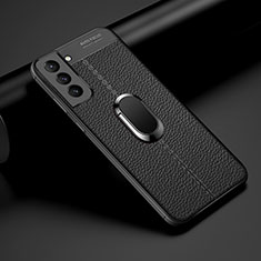 Samsung Galaxy S25 Plus 5G用シリコンケース ソフトタッチラバー レザー柄 アンド指輪 マグネット式 S02 サムスン ブラック