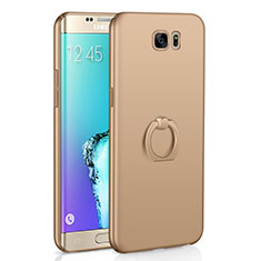 Samsung Galaxy S6 Edge SM-G925用ハードケース プラスチック 質感もマット アンド指輪 A01 サムスン ゴールド