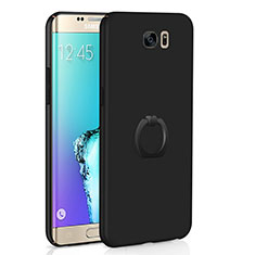Samsung Galaxy S6 Edge SM-G925用ハードケース プラスチック 質感もマット アンド指輪 A01 サムスン ブラック