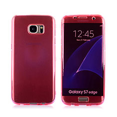 Samsung Galaxy S7 Edge G935F用ソフトケース フルカバー クリア透明 フリップ サムスン レッド