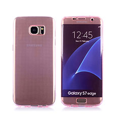 Samsung Galaxy S7 Edge G935F用ソフトケース フルカバー クリア透明 フリップ サムスン ピンク