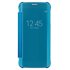 Samsung Galaxy S7 Edge G935F用手帳型 レザーケース スタンド 鏡面 カバー L02 サムスン ブルー