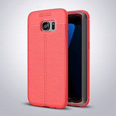 Samsung Galaxy S7 Edge G935F用シリコンケース ソフトタッチラバー レザー柄 サムスン レッド