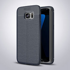 Samsung Galaxy S7 Edge G935F用シリコンケース ソフトタッチラバー レザー柄 サムスン ネイビー