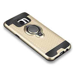 Samsung Galaxy S7 G930F G930FD用極薄ソフトケース シリコンケース 耐衝撃 全面保護 アンド指輪 マグネット式 バンパー サムスン ゴールド