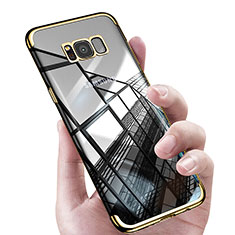 Samsung Galaxy S8用極薄ソフトケース シリコンケース 耐衝撃 全面保護 クリア透明 T17 サムスン ゴールド
