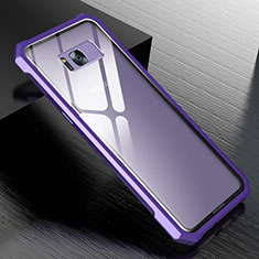 Samsung Galaxy S8用ケース 高級感 手触り良い アルミメタル 製の金属製 360度 フルカバーバンパー 鏡面 カバー M01 サムスン パープル