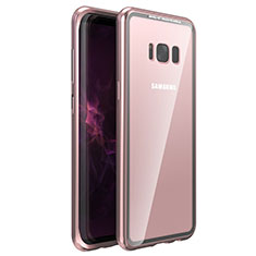 Samsung Galaxy S8用ケース 高級感 手触り良い アルミメタル 製の金属製 360度 フルカバーバンパー 鏡面 カバー M03 サムスン ローズゴールド