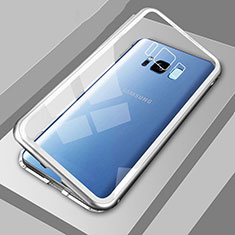 Samsung Galaxy S8用ケース 高級感 手触り良い アルミメタル 製の金属製 360度 フルカバーバンパー 鏡面 カバー M04 サムスン シルバー