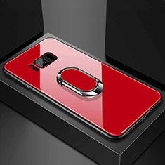 Samsung Galaxy S8用ハイブリットバンパーケース プラスチック 鏡面 カバー アンド指輪 マグネット式 サムスン レッド
