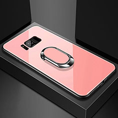 Samsung Galaxy S8用ハイブリットバンパーケース プラスチック 鏡面 カバー アンド指輪 マグネット式 サムスン ローズゴールド