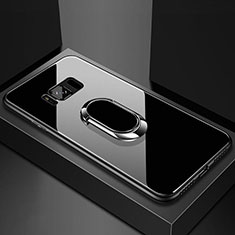 Samsung Galaxy S8用ハイブリットバンパーケース プラスチック 鏡面 カバー アンド指輪 マグネット式 サムスン ブラック