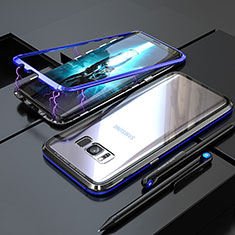 Samsung Galaxy S8用ケース 高級感 手触り良い アルミメタル 製の金属製 360度 フルカバーバンパー 鏡面 カバー M05 サムスン ネイビー