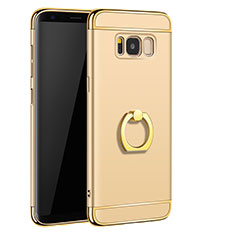 Samsung Galaxy S8 Plus用ケース 高級感 手触り良い メタル兼プラスチック バンパー アンド指輪 A01 サムスン ゴールド