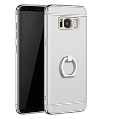 Samsung Galaxy S8 Plus用ケース 高級感 手触り良い メタル兼プラスチック バンパー アンド指輪 A01 サムスン シルバー