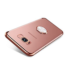 Samsung Galaxy S8 Plus用極薄ソフトケース シリコンケース 耐衝撃 全面保護 クリア透明 アンド指輪 マグネット式 S01 サムスン ローズゴールド