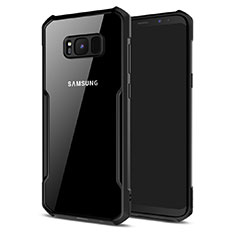 Samsung Galaxy S8 Plus用360度 フルカバーハイブリットバンパーケース クリア透明 プラスチック 鏡面 T03 サムスン ブラック