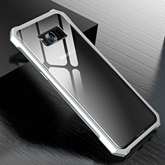 Samsung Galaxy S8 Plus用ケース 高級感 手触り良い アルミメタル 製の金属製 360度 フルカバーバンパー 鏡面 カバー M01 サムスン シルバー