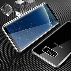 Samsung Galaxy S8 Plus用ケース 高級感 手触り良い アルミメタル 製の金属製 360度 フルカバーバンパー 鏡面 カバー M02 サムスン シルバー