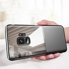 Samsung Galaxy S9用360度 フルカバーハイブリットバンパーケース クリア透明 プラスチック 鏡面 サムスン ブラック
