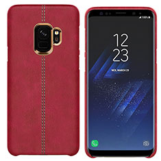 Samsung Galaxy S9用ケース 高級感 手触り良いレザー柄 サムスン レッド