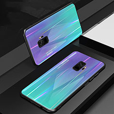 Samsung Galaxy S9用ハイブリットバンパーケース プラスチック 鏡面 虹 グラデーション 勾配色 カバー サムスン シアン
