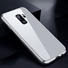 Samsung Galaxy S9 Plus用ケース 高級感 手触り良い アルミメタル 製の金属製 360度 フルカバーバンパー 鏡面 カバー M01 サムスン シルバー