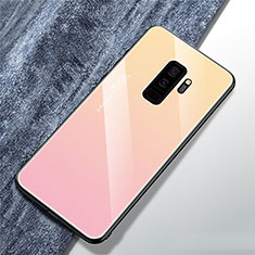 Samsung Galaxy S9 Plus用ハイブリットバンパーケース プラスチック 鏡面 虹 グラデーション 勾配色 カバー M01 サムスン ピンク