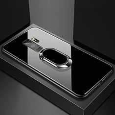 Samsung Galaxy S9 Plus用ハイブリットバンパーケース プラスチック 鏡面 カバー アンド指輪 マグネット式 サムスン ブラック