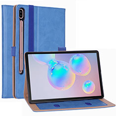 Samsung Galaxy Tab S6 10.5 SM-T860用手帳型 レザーケース スタンド カバー L01 サムスン ブルー