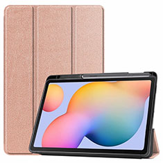 Samsung Galaxy Tab S6 Lite 10.4 SM-P610用手帳型 レザーケース スタンド カバー L02 サムスン ローズゴールド