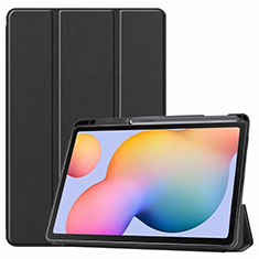 Samsung Galaxy Tab S6 Lite 10.4 SM-P610用手帳型 レザーケース スタンド カバー L02 サムスン ブラック