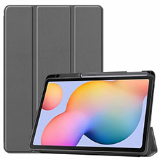 Samsung Galaxy Tab S6 Lite 4G 10.4 SM-P615用手帳型 レザーケース スタンド カバー L02 サムスン グレー