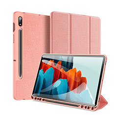 Samsung Galaxy Tab S7 11 Wi-Fi SM-T870用手帳型 レザーケース スタンド カバー サムスン ピンク
