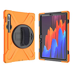 Samsung Galaxy Tab S7 4G 11 SM-T875用ハイブリットバンパーケース スタンド プラスチック 兼シリコーン カバー A01 サムスン オレンジ